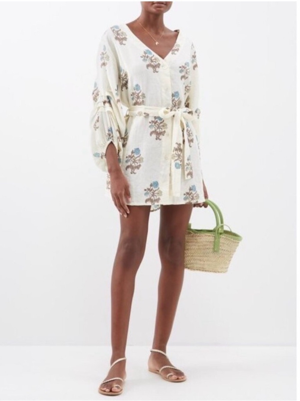 Hannah Artwear Rhea Floral Block Print Linen Mini Dress  US 6
